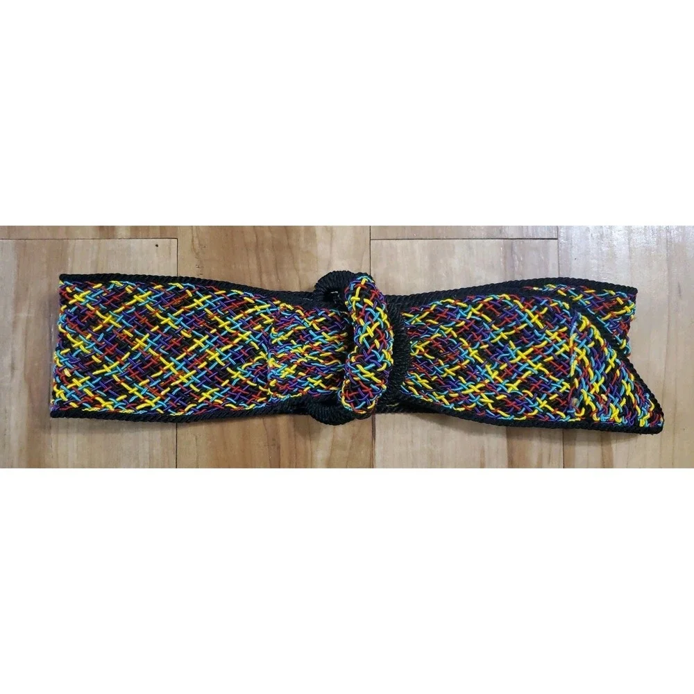 Vintage Passementerie Cinch Belt Wide Braided Woven Cord Rainbow Boho Waist